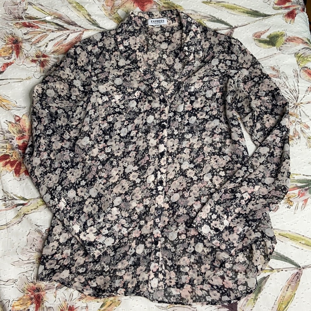 Express Portofino Shirt sz M Floral Sheer